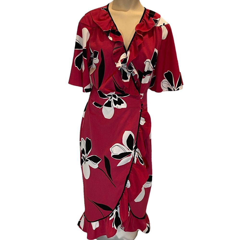 Who What Wear Dress Women's Extra Small Retro Tropical Floral Flutter Ruffle NWT